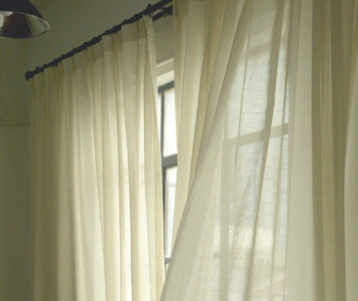 A pair of Linen Sheer curtains sheer curtain panels shabby Etsy