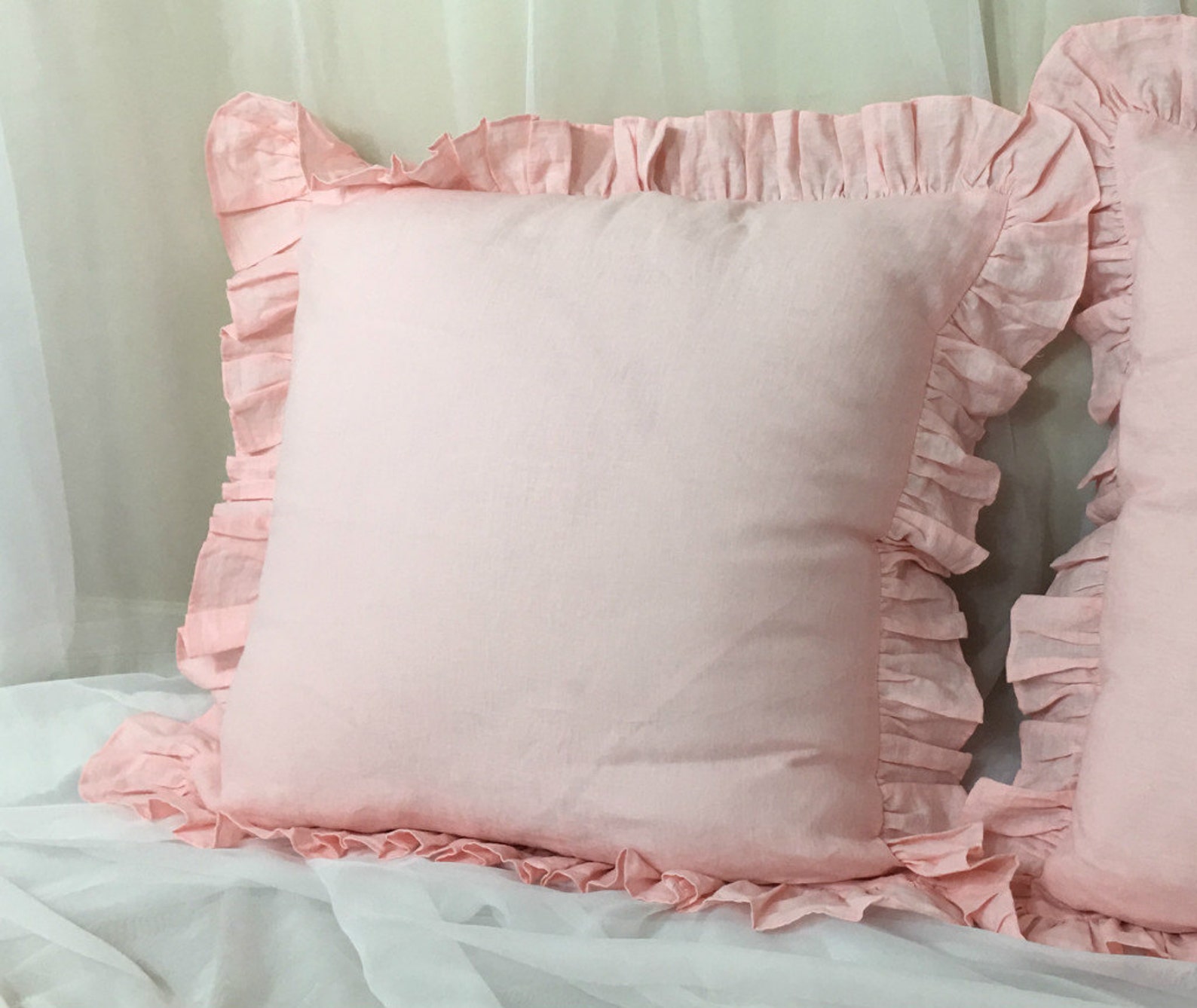 Pink Ruffle Euro Sham Cover linen ruffle pillow covers Etsy