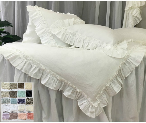 Linen Ruffled Duvet Cover With Vintage Ruffles Linen Bedding Etsy