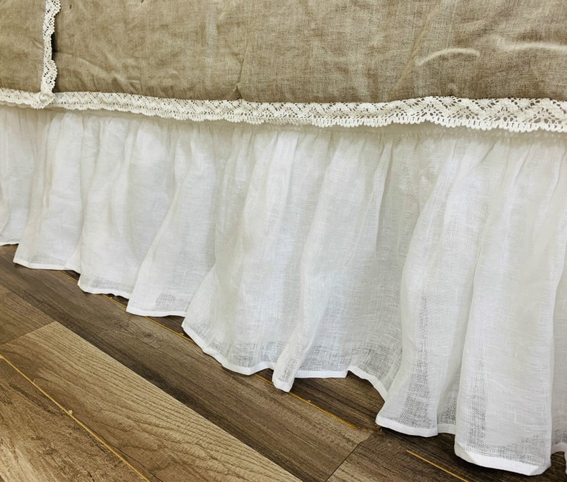 White Linen Voile Bed Skirt Sheer Linen Bed Skirt Made to Etsy