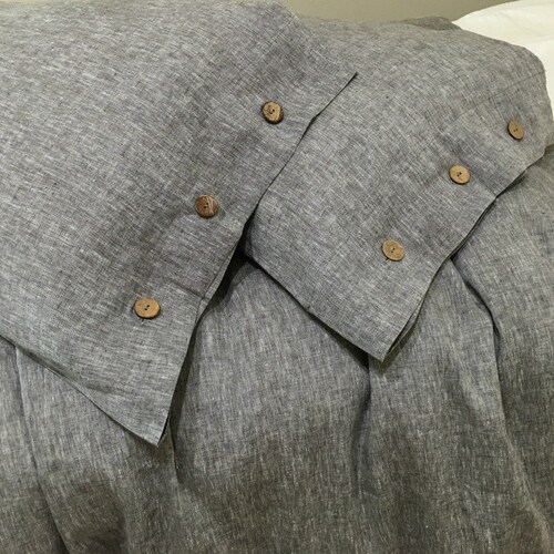 Chambray Grey Linen Duvet Cover With Soft White Piping Etsy Ireland