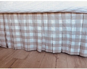 Buffalo Check Linen Bed Skirt, Multiple Tailored Pleats, Made to Fit