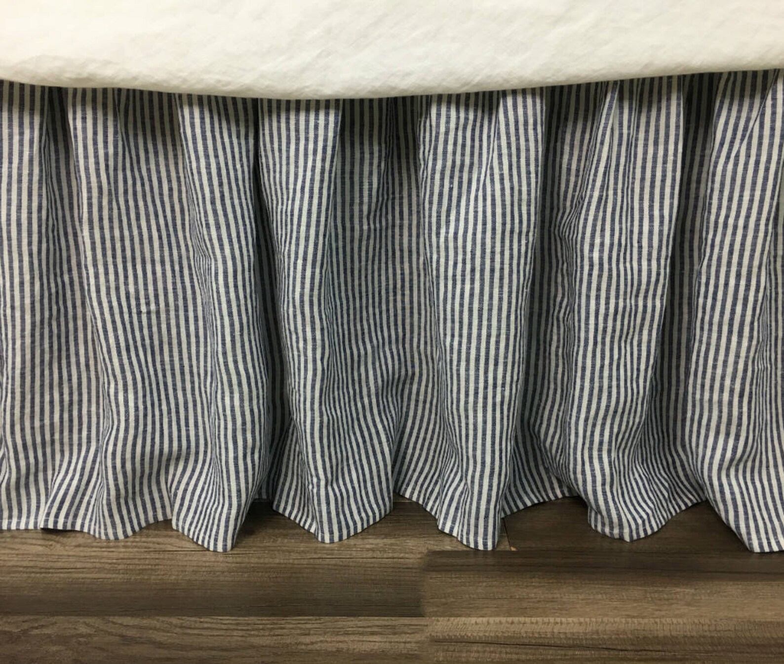 Navy and White Striped Bed Skirt Classic Striped Linen Dust Etsy
