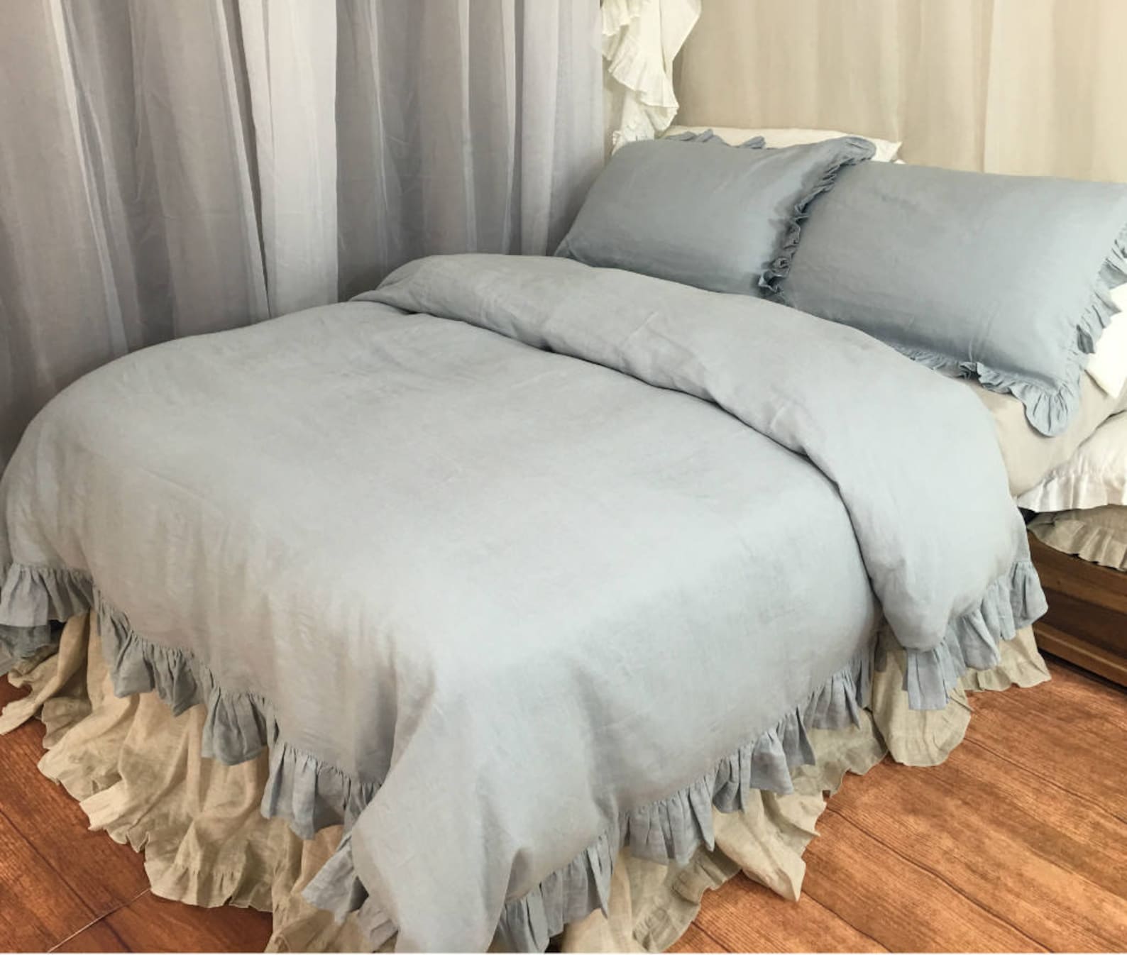 Ruffle Linen Duvet Cover Features Easy Flow Ruffles Shabby Etsy