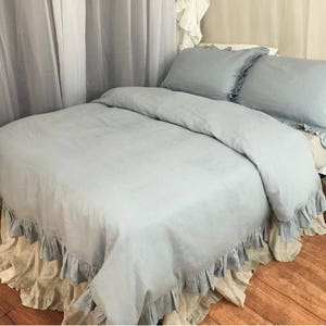 Ruffle linen duvet cover features easy flow ruffles, shabby chic bedding, linen bedding, available in queen duvet cover, king duvet cover image 7