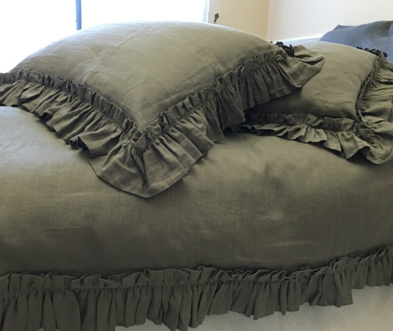 Medium Grey ruffled duvet cover handmade with vintage ruffle Etsy