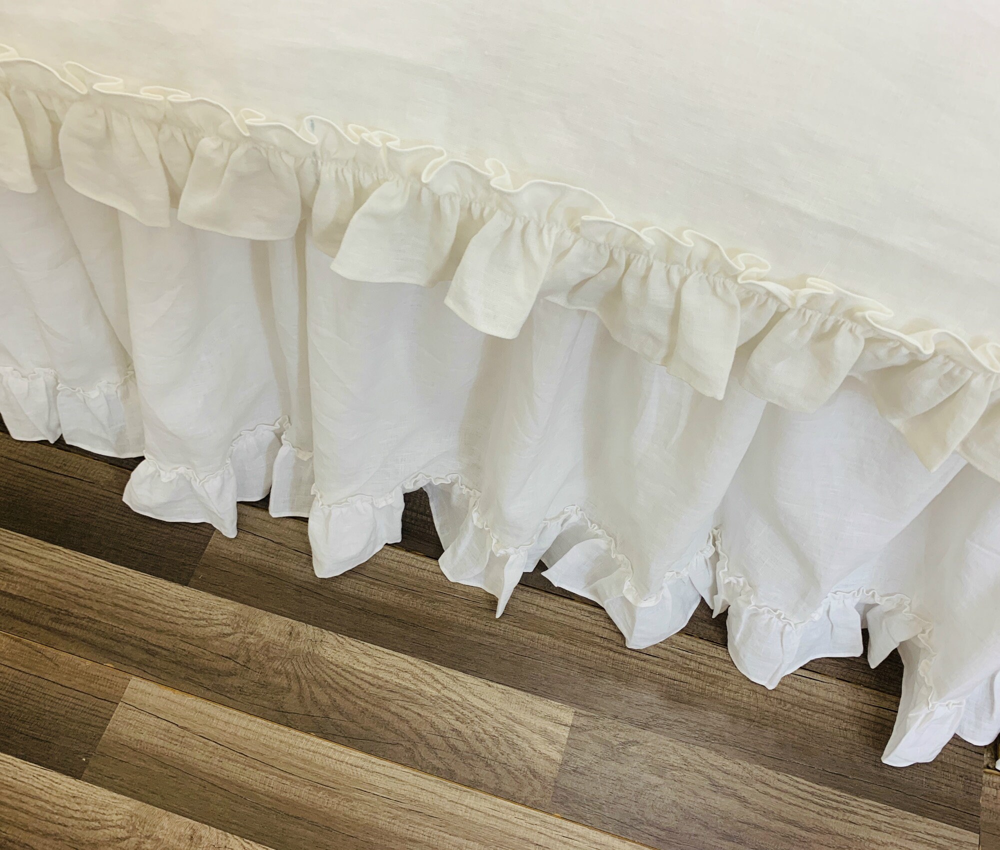 Natural linen bedskirt with country ruffle hem bed ruffles Etsy