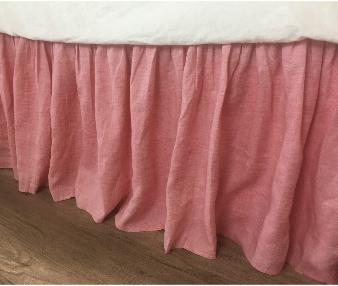 Chambray Rose Natural Linen Bed Skirt, Custom Bed Skirt, 1524 Drop or