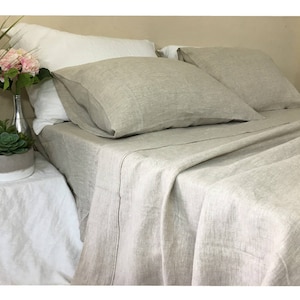 Natural linen bed sheets in undyed linen, medium weight linen, top sheet, linen fitted sheet, pillow cases Twin, Queen, King or custom size