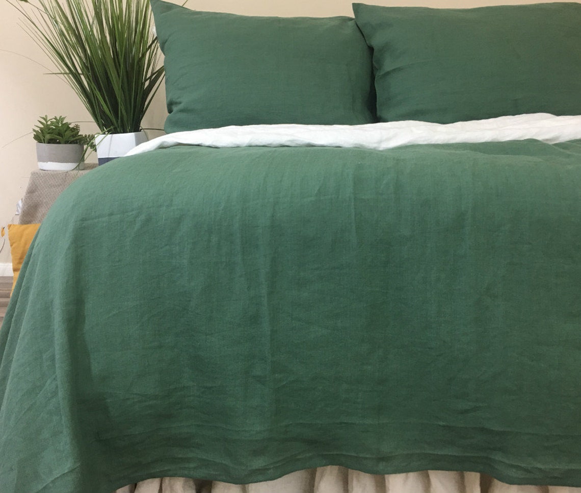 Natural Linen Forest Dark Green Duvet Cover Ultra Soft Etsy
