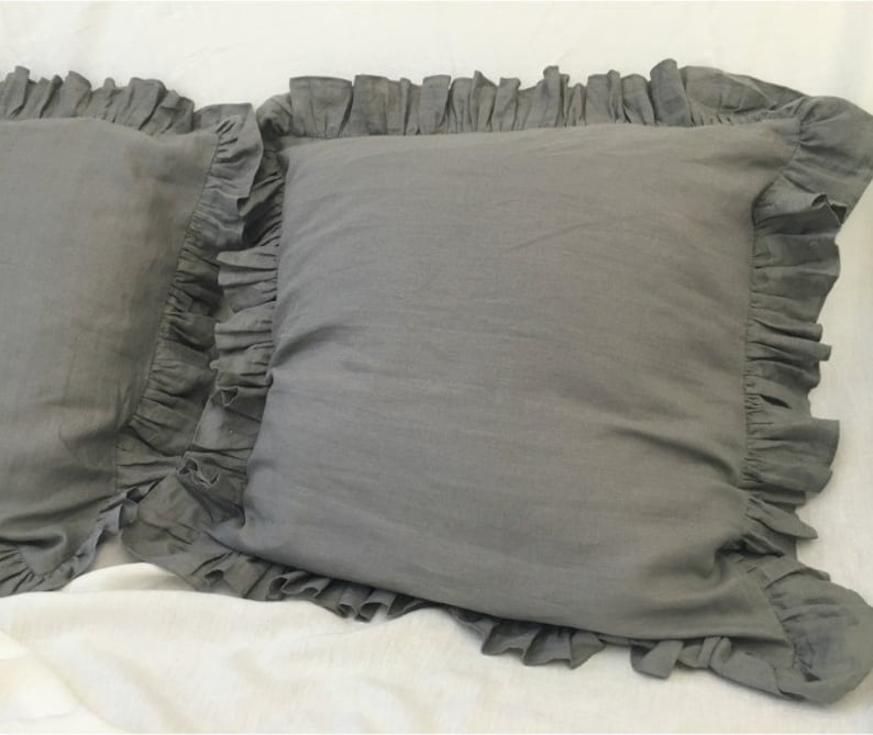 Medium Grey Ruffle Pillow Covers Linen Ruffle Pillow Covers Etsy