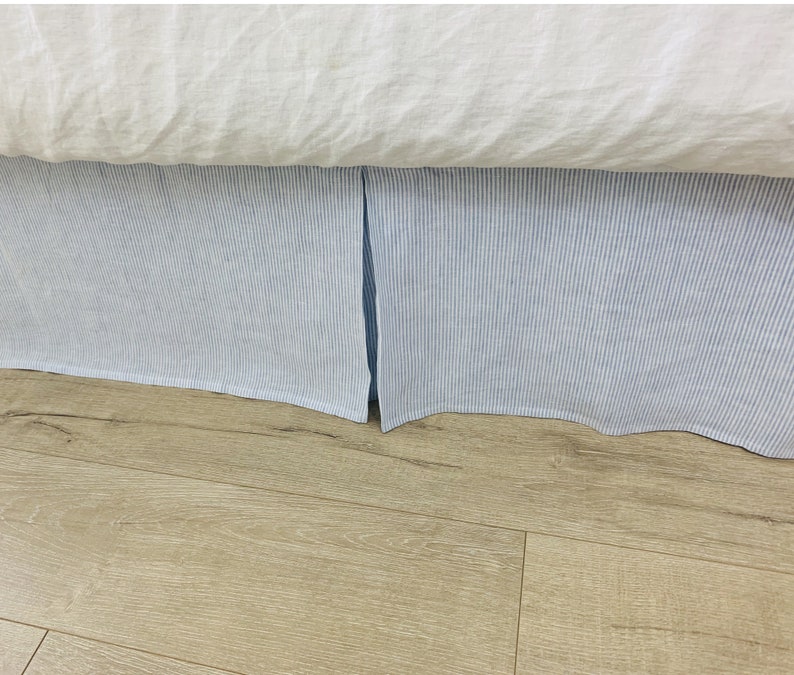 Blue and White Ticking Striped Bed Skirt Tailored Pleats Etsy