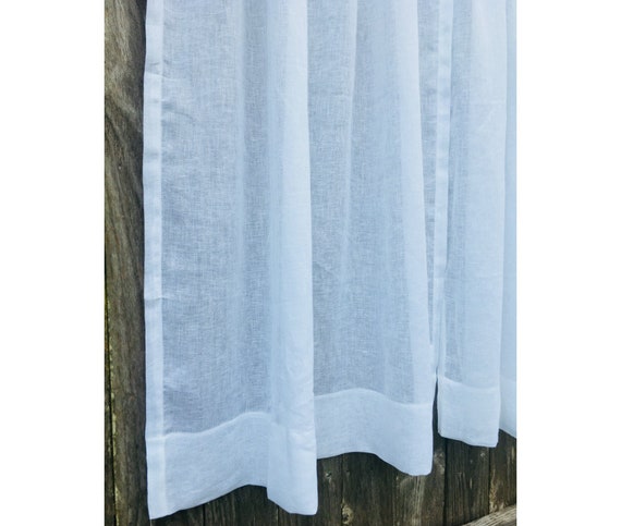 30 Off Pair Of Cafe Curtains In White Linen Sheer 40 Wide By 50 Long Rod Pocket Hanging Ready To Ship