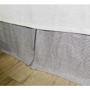 Houndstooth Slate Linen Bed Skirt, Tailored Pleats, made to fit