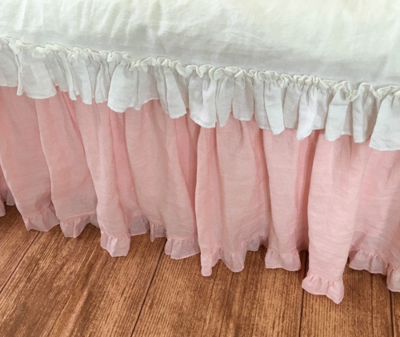 Pink Ruffled Bed Skirt W. Ruffle Border Shabby Chic Bed Etsy