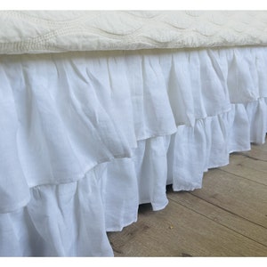 Linen bed skirt with two tiered ruffles – 80+ colors and patterns, drop from 13-24 or custom size