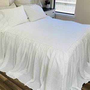 White Bedspread, natural linen bedspread, White Linen bed cover, queen bedspread, king bedspread, twin bedspread