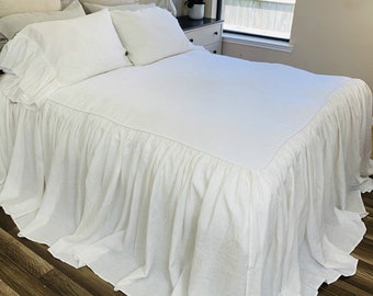 weiße Tagesdecke, Tagesdecke aus natürlichem Leinen, weiße Tagesdecke aus Leinen, Tagesdecke Queensize, Tagesdecke König, Zwilling Tagesdecke