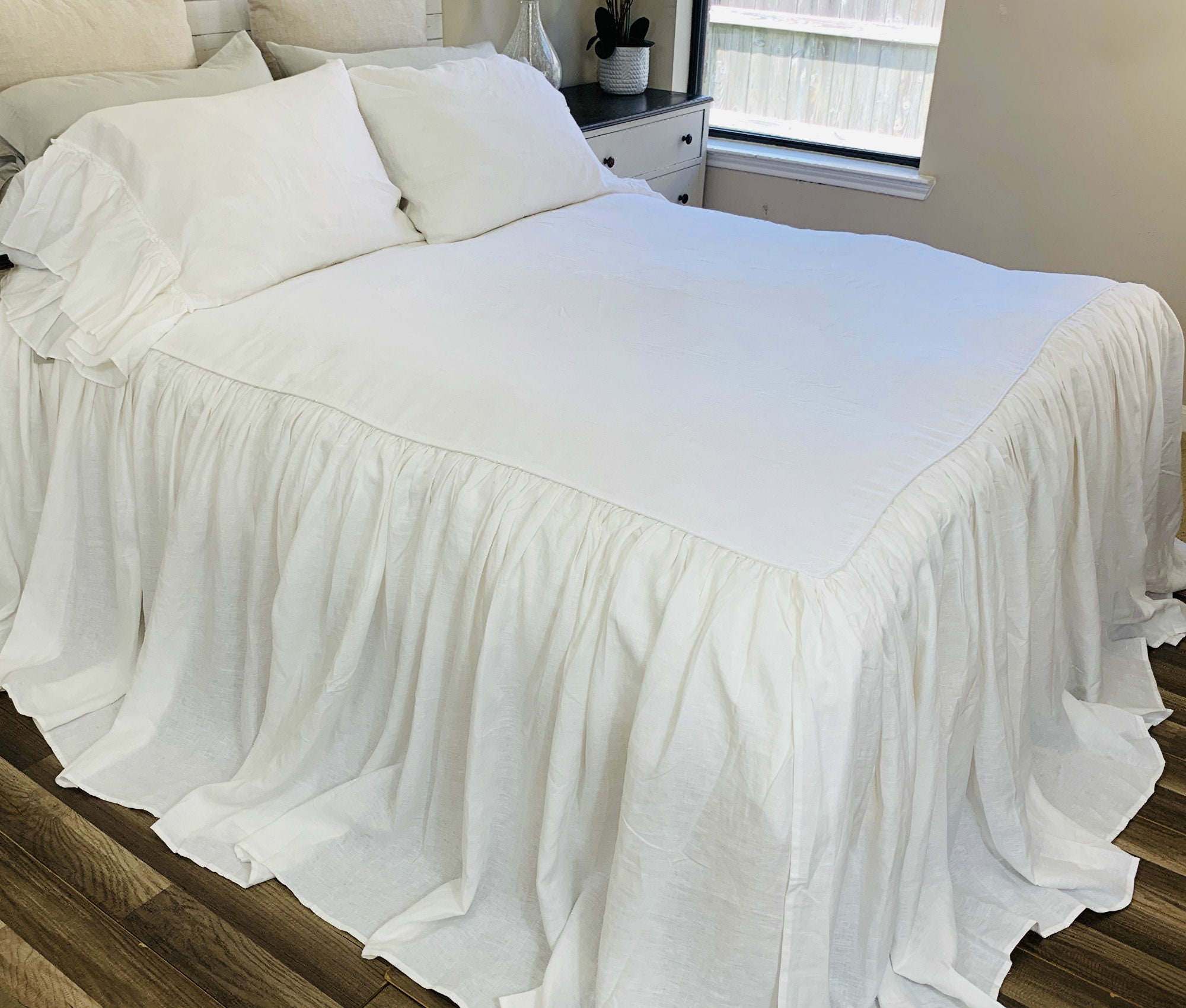 White Bedspread natural linen bedspread White Linen bed Etsy