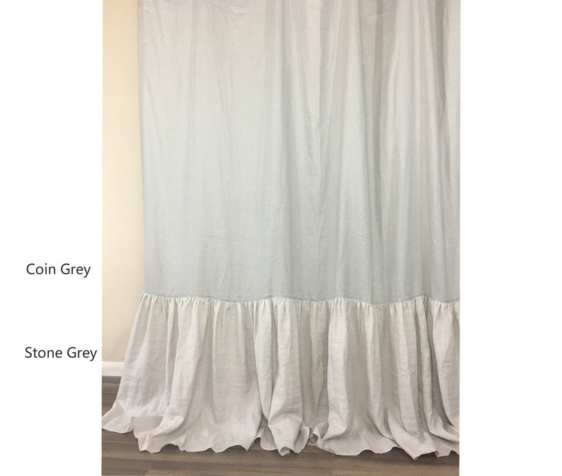 Natural Linen Color Block Shower Curtain With Mermaid Long Etsy