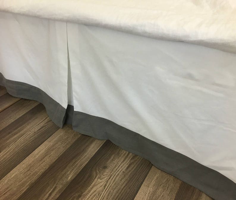 White Cotton Bed Skirt With Medium Grey Linen Border Trim Etsy