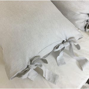 Gray and White Ticking Striped Sham with Bow Ties, All Sizes or Custom Size Sham