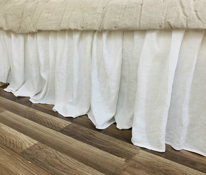 Sale 10 off White linen bed skirt Queen size 15 drop Etsy