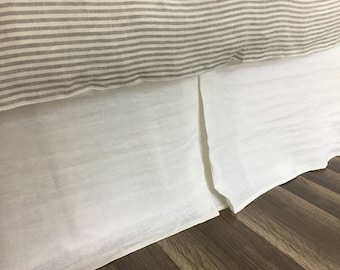 Sale 15% off, White Linen Bed Skirt, Tailored Pleats, Full size.