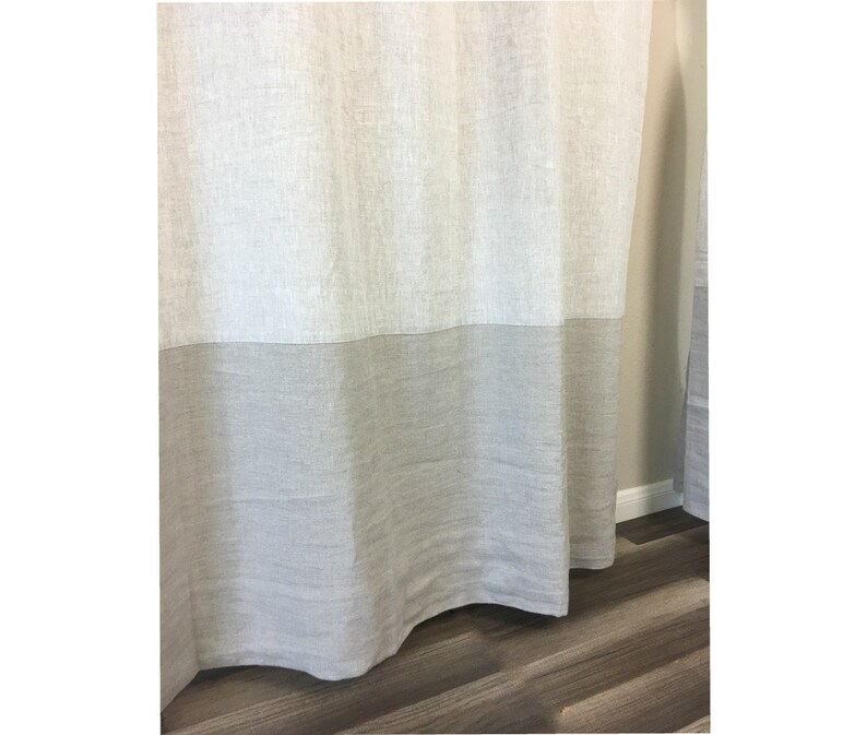 Natural Linen Color Block Shower Curtain MildewFree Etsy