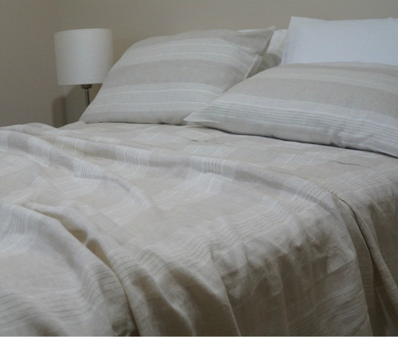 Linen Striped Bed Sheets Queen Sheet Set King Image 0