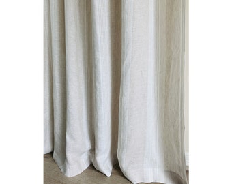 Linen Coastal Striped Shower Curtain, Undyed Natural Linen Striped Shower Curtain, 72x72, 72x85, 72x94, or Custom Size, Mildew-Free