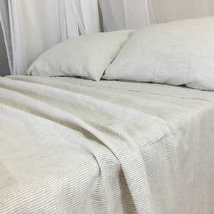 Linen Ticking Striped Bed Sheets handmade in natural linen, linen sheets, queen sheet set, king sheet set, linen bedding