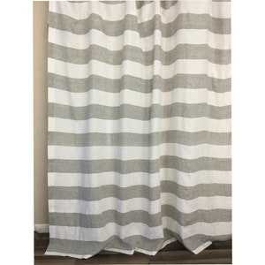 Natural Linen Shower Curtain Dries fast, Custom Shower Curtain Extra Long, White, Grey, Cream, Pink, Blue, Striped, Chevron image 9