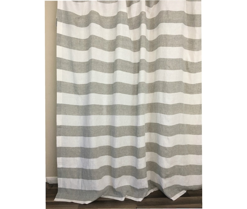 Natural Linen Shower Curtain Dries fast, Custom Shower Curtain Extra Long, White, Grey, Cream, Pink, Blue, Striped, Chevron image 9