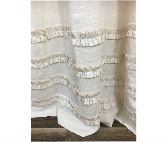 Cream Linen Shower Curtain With 4 Rows Of Ruffles Stunning Etsy