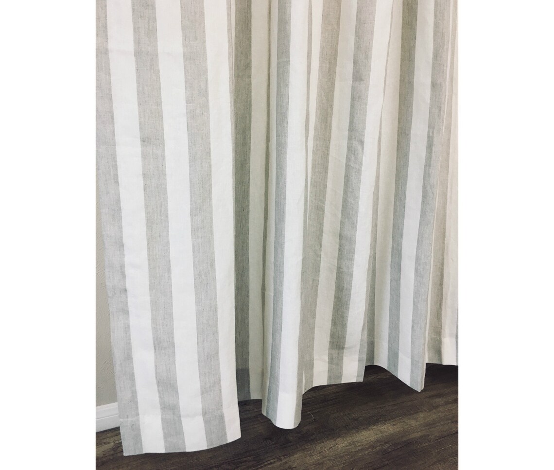 Natural Linen Striped Shower Curtain Mildewfree Custom Etsy