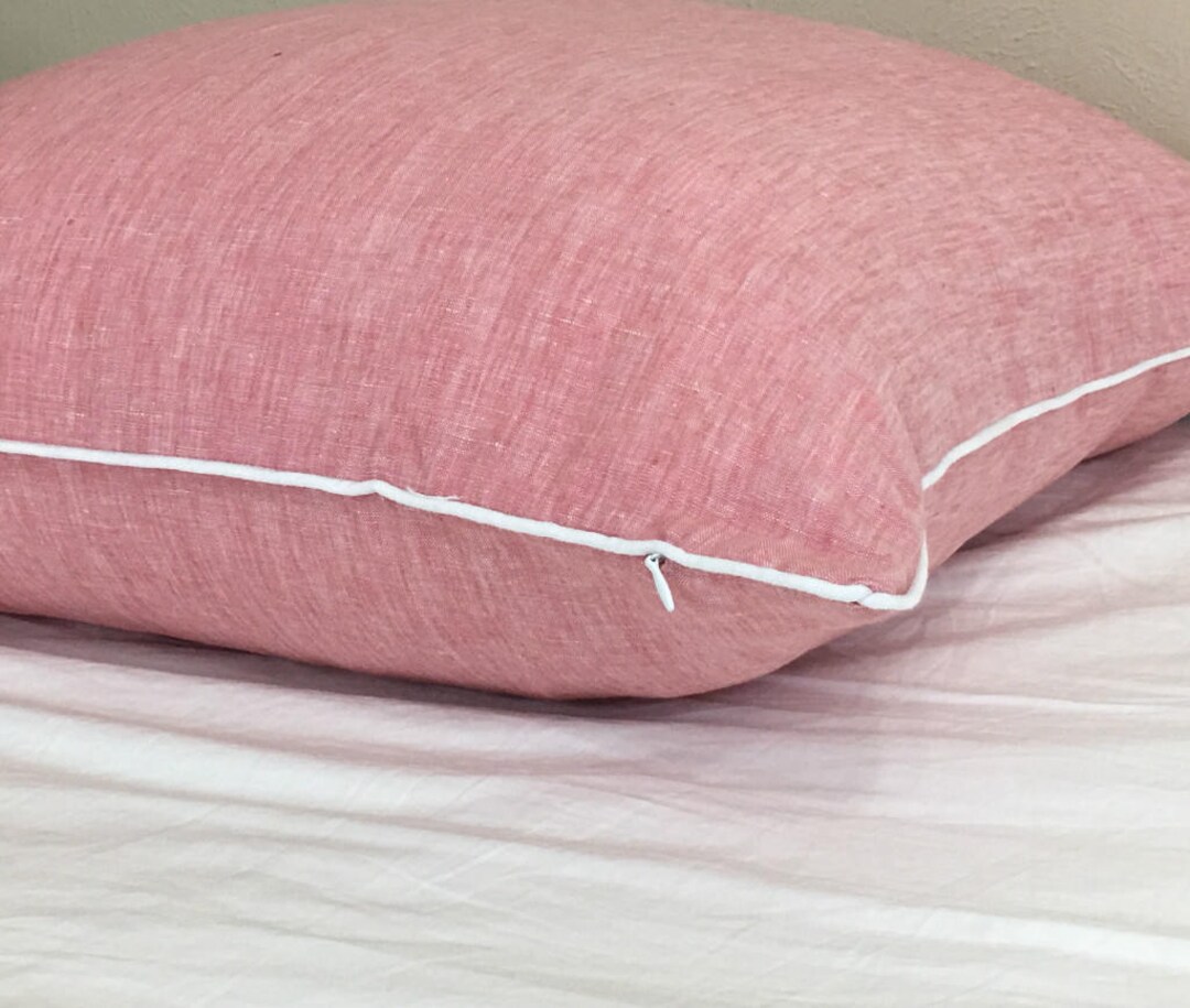 Chambray Rose Linen Euro Sham With White Piping Finish Etsy