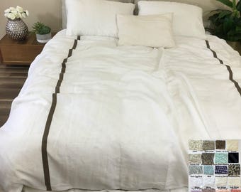 Linen Duvet Cover with piping finish and stripes –––White, Grey, Cream, Pink, Blue, Stripe, Chevron, 40+ colors, Custom Size, Custom Made