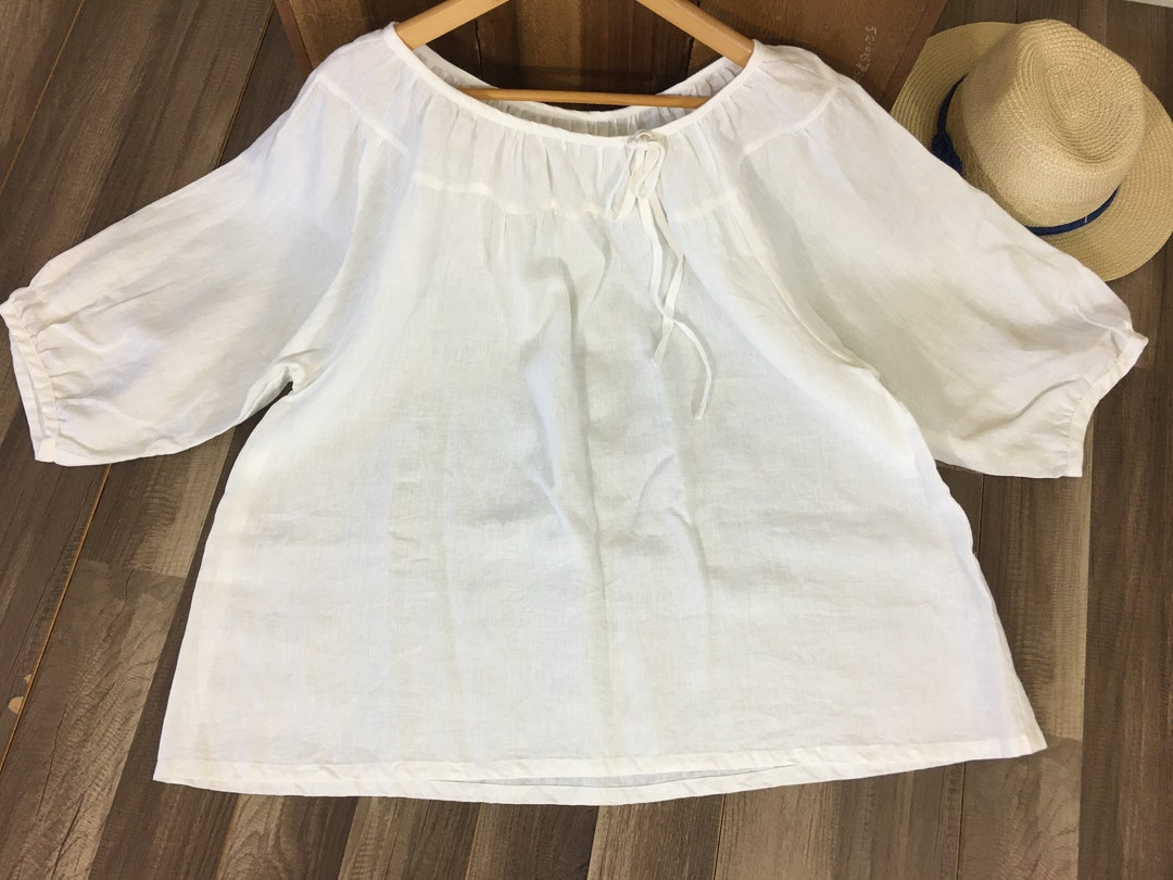 White Linen Top Long Sleeve Natural Linen White Blouse for - Etsy