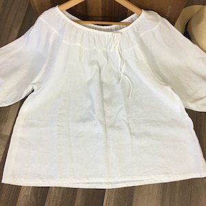 White linen top long sleeve, natural linen white blouse for women, 54&quot; bust relax, ready to ship