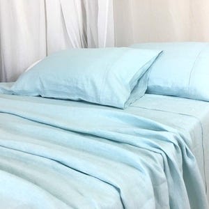 Mist Ocean Bed Sheets handmade in natural linen, Blueish green bed sheets