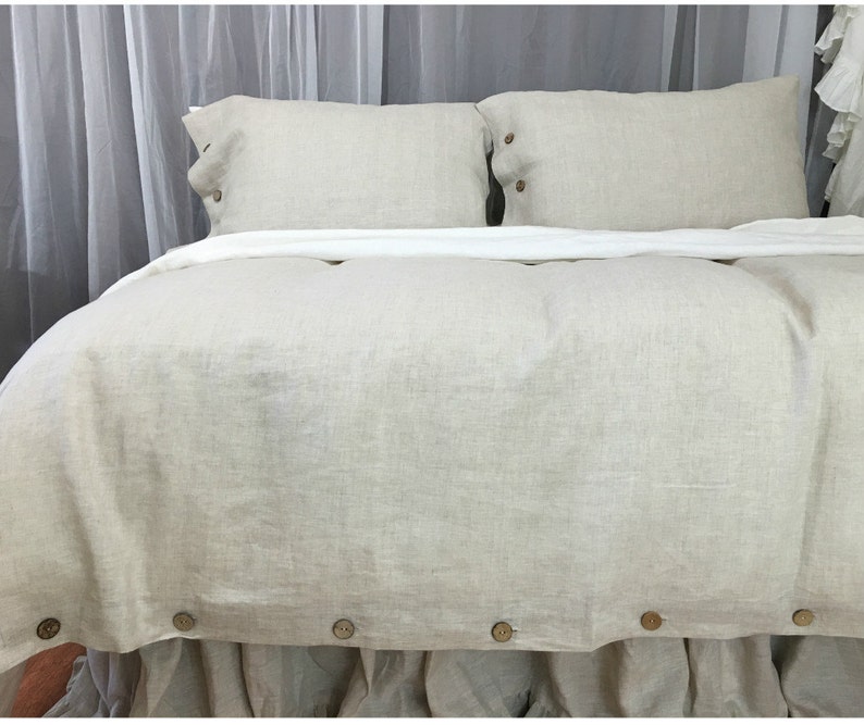 Linen Duvet Cover With Wood Button Closure Pick Your Color Etsy