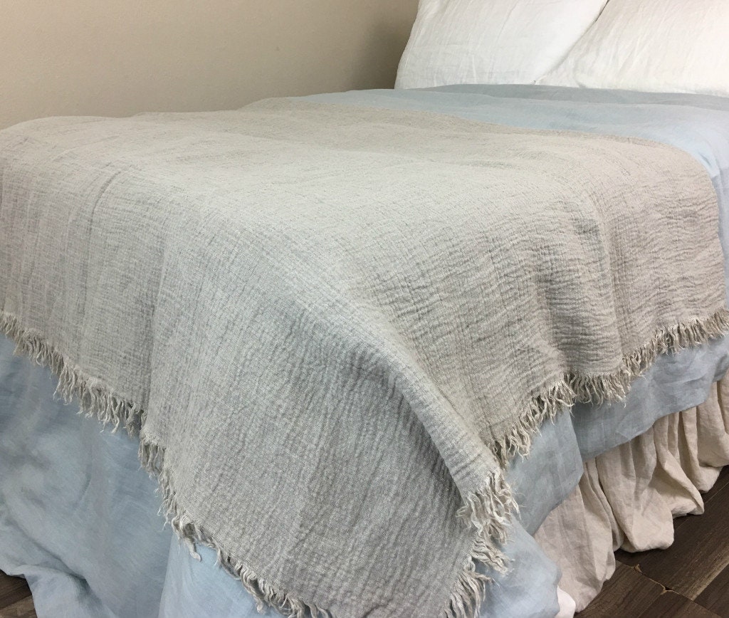 Double Woven Linen Blanket With Selftattered Edges Linen Etsy