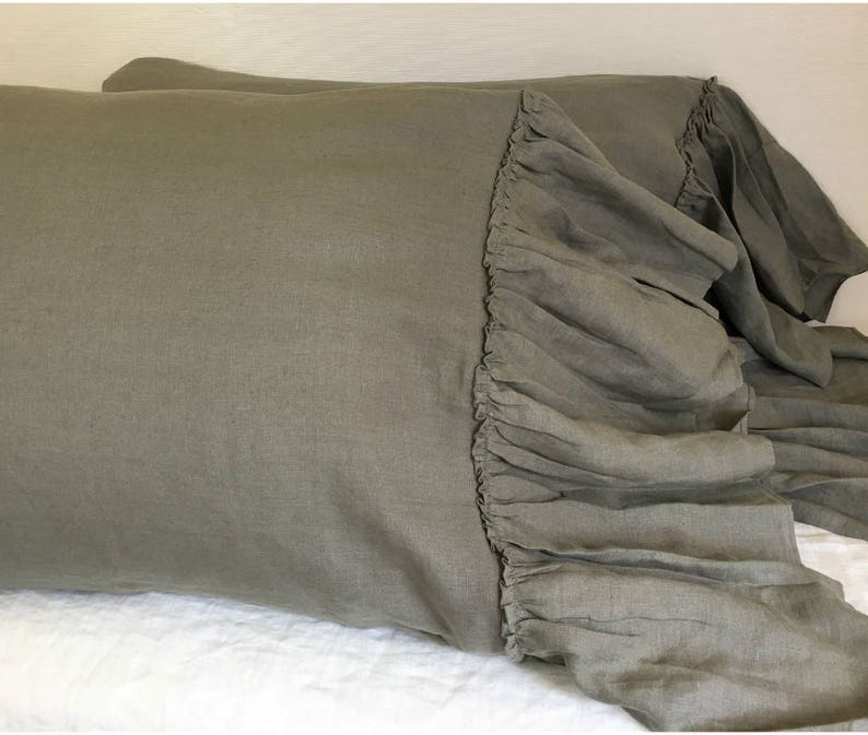 Medium Grey Linen Pillowcases with Mermaid Country Ruffles A Etsy