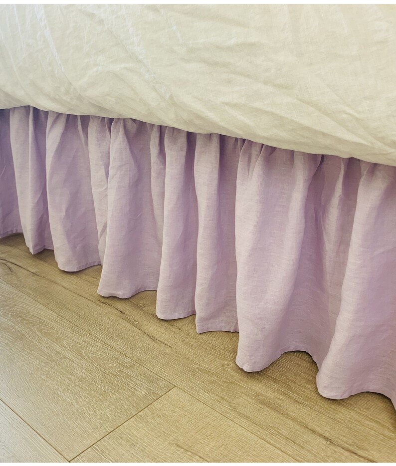 Lavender Linen Bed Skirt With Gathered Ruffles Purple Linen Etsy