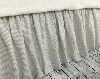 Stone gray ticking stripe bed skirt, Ticking stripe dust ruffle, Country bed skirts
