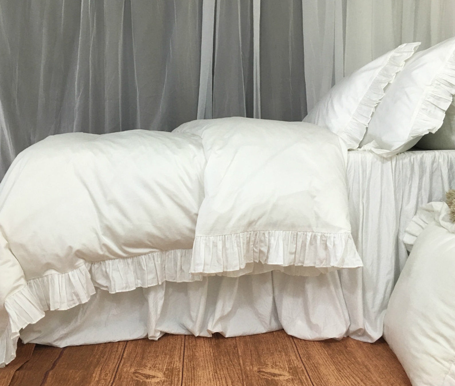 White Ruffle Duvet Cover custom made from long staple pima Etsy