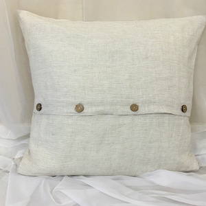 Linen Ticking Striped Euro Sham Cover with Wooden Button Closure, - all sizes, 12x16, 16x16, 18x18, 20x20, 24x24, 26x26