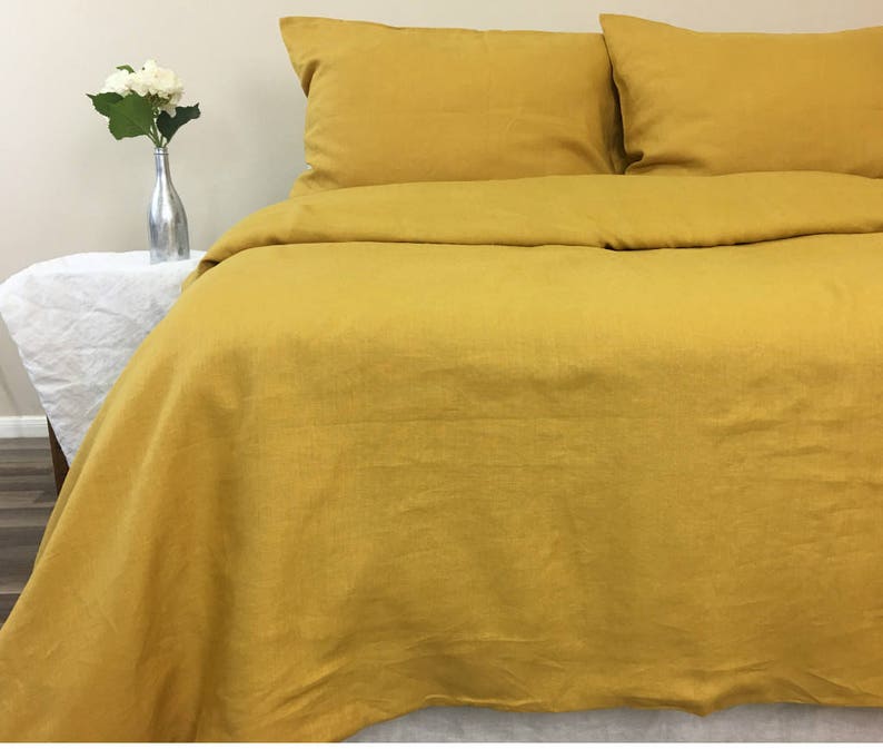 Mustard Gold Linen Duvet Cover Natural Linen Bedding Queen Etsy
