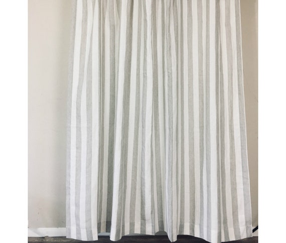 Natural Linen Striped Shower Curtain Mildew Free Custom Etsy